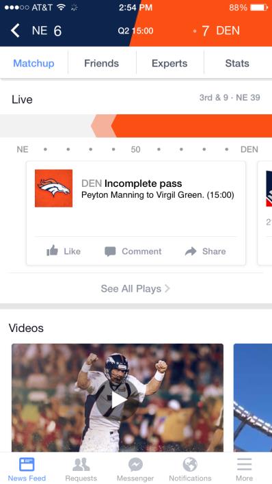 Facebook Sports Stadium Screenshot